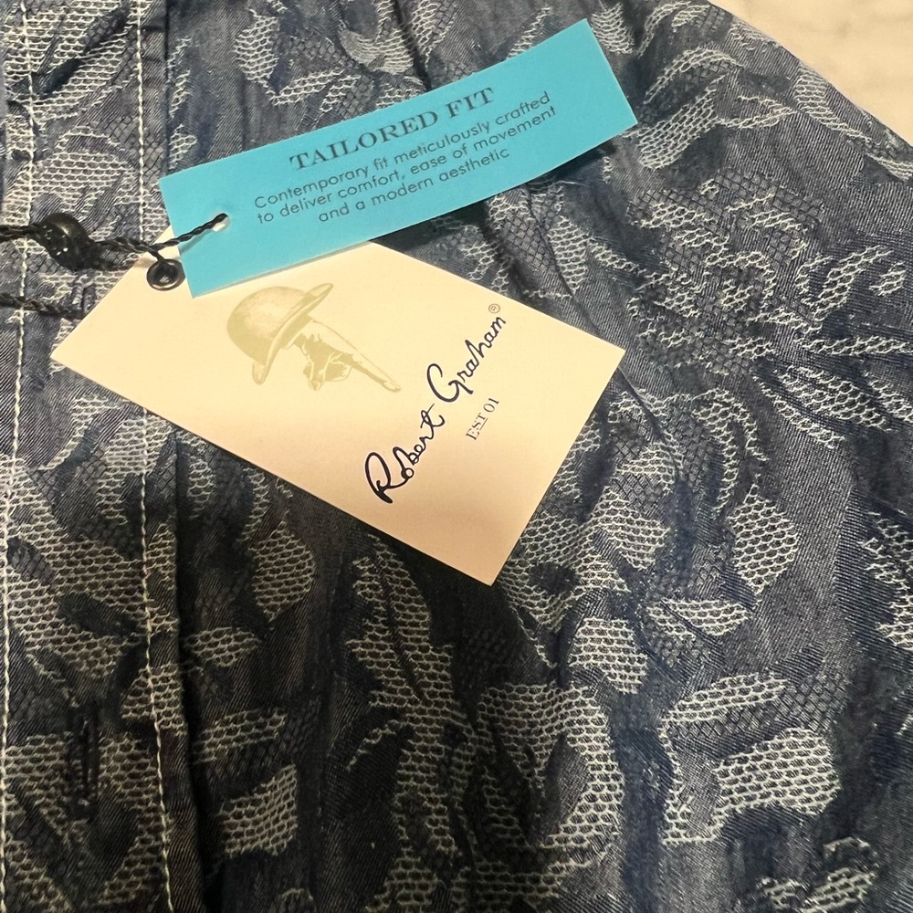 Robert Graham Blue Leaf Pattern Button down shirt… - image 5